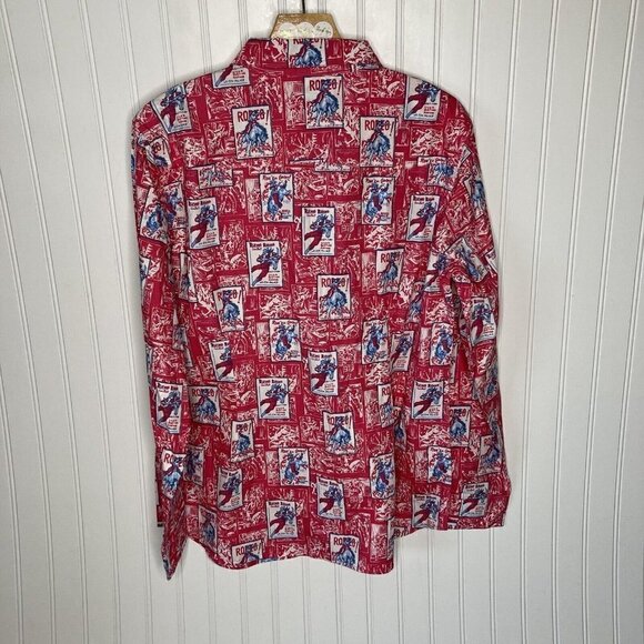 Panhandle NWT Jrs XL Hot Pink L/S Pearl Snap Pockets Rodeo Print Cotton Shirt - Picture 4 of 16